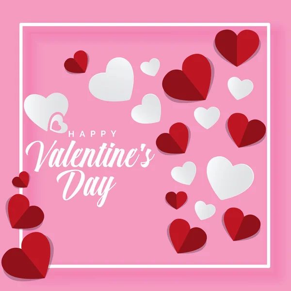 Šťastný Valentines Day Nápisy Papír Řez Srdcem Růžovém Pozadí — Stock fotografie