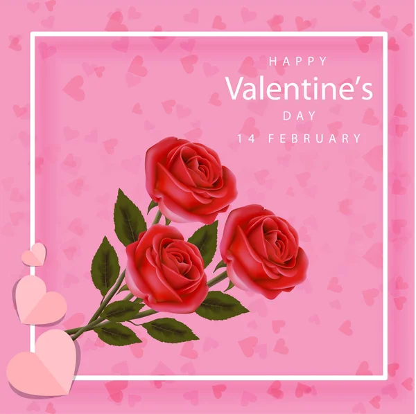 Šťastný Valentines Day Nápisy Papír Řez Srdcem Red Rose Růžovém — Stock fotografie