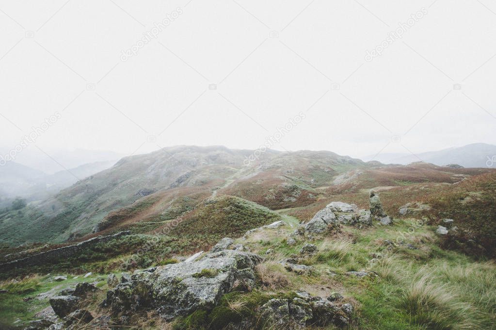 Landscape view from Loughrigg fell in the Lake District