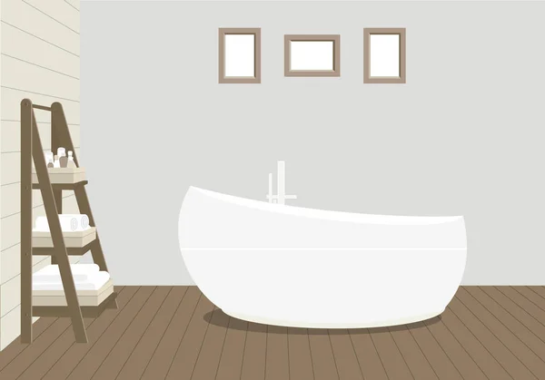 Provencal Style Bathroom Fashionable Bath Rack Towels Cosmetics Paintings Wall — Stock Vector
