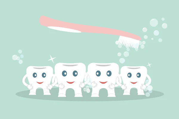 Concept Humoristique Brossage Des Dents Mignon Dessin Animé Style Dents — Image vectorielle