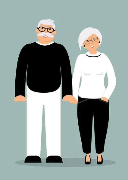 Happy Family Seniors Cute Smiling Holding Hands Smart Elderly Man — Stock Vector