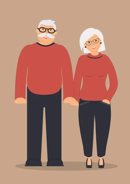 Happy Family Seniors Cute Smiling Holding Hands Smart Elderly Man — Stock Vector