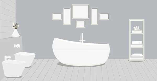 Salle Bain Style Provençal Avec Baignoire Mode Toilettes Bidet Papier — Image vectorielle