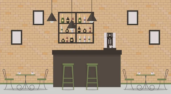 Interior Cafetería Estilo Loft Bar Bar Mostrador Mesas Diferentes Sillas — Vector de stock