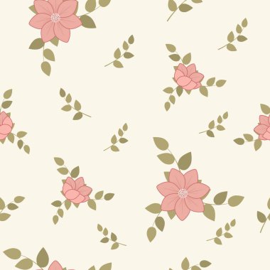 Nazik sorunsuz sevimli yaz desen çiçek ve yaprakları trendy pastel renklerde. Rasgele sırada. Tekstil, keten, duvar kağıdı, baskı, hediye paketi, scrapbooking, Giysi Dekupaj için. Vektör çizim