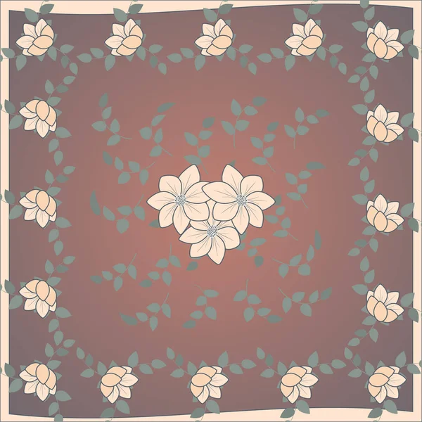 Delicate Cute Scarf Pattern Flowers Trendy Colors Brown Background Floral — Stock Vector