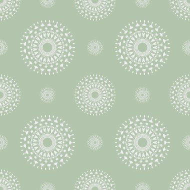 Açık yeşil arka planı üzerinde serin gölgeleri kesintisiz mandala desende. Asya tarzı. İmalat, tekstil veya kitap kapakları, giyim, duvar kağıdı, baskı, hediye paketi, scrapbooking için zemin. Vektör çizim