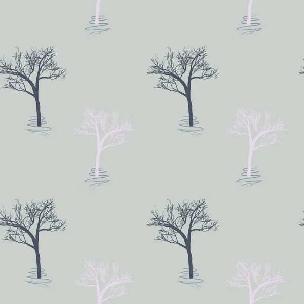 Provence Style Seamless Background Cute Trees Natural Grey Foundation Winter — Stock Vector