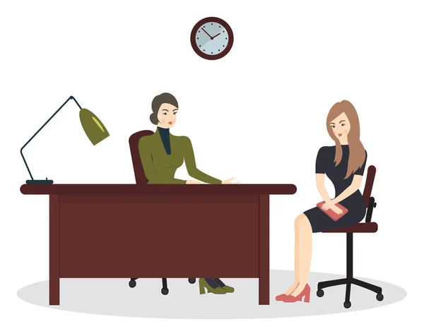 Wawancara Berbicara Dengan Pelamar Pekerjaan Perekrut Wanita Mengadakan Pertemuan Perusahaan - Stok Vektor