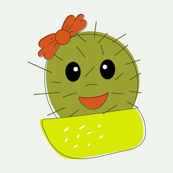 Spaß Einfach Naiv Niedlichen Kaktus Mädchen Mit Roten Die Schleife — Stockvektor