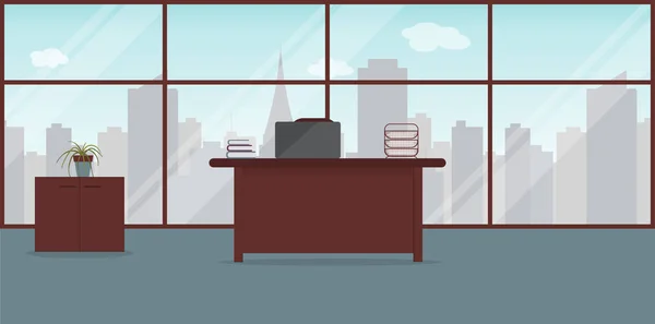 Interior Del Lugar Trabajo Oficina Moderna Gran Ventana Con Paisaje — Vector de stock