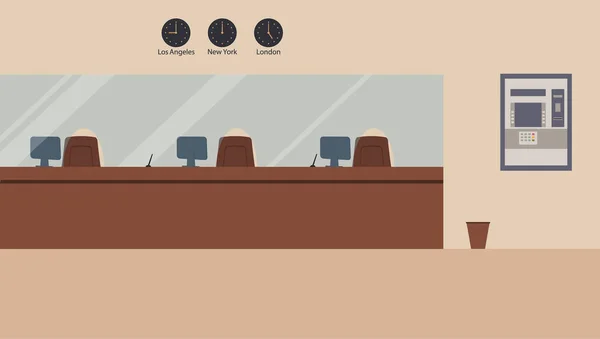 Interior Oficina Del Banco Barrera Bancaria Con Vidrio Cajero Automático — Archivo Imágenes Vectoriales