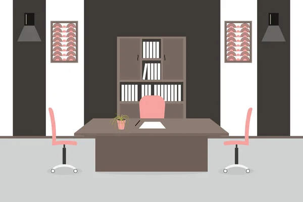 Interior Local Trabalho Escritório Ilustração Vetorial Mobiliário Mesa Cadeira Armário —  Vetores de Stock