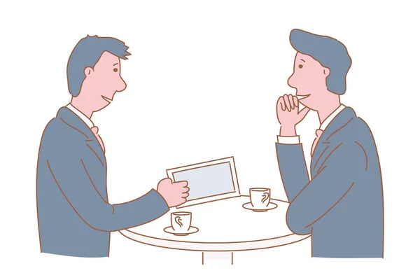Männer Reden Während Einer Kaffeepause Über Die Arbeit Der Firma — Stockvektor