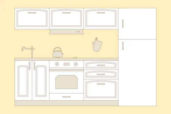 인테리어 냉장고 스토브 주전자 싱크대 수도꼭지 일러스트레이션 — 스톡 벡터