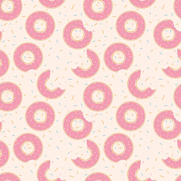 Pembe arka plan üzerinde sır ile bütün donut ve ısırır çörek parçaları Dikişsiz desen. Vektör çizimi