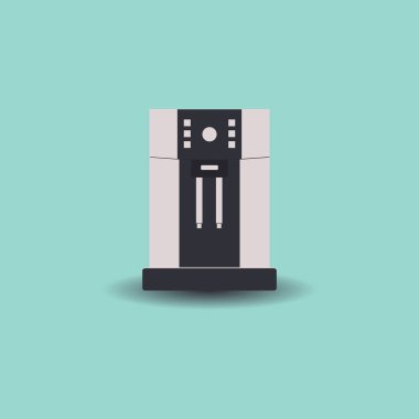 Ofis ve ev için kahve makinesi. Açık yeşil arka planda izole edilmiştir. Vektör çizimi