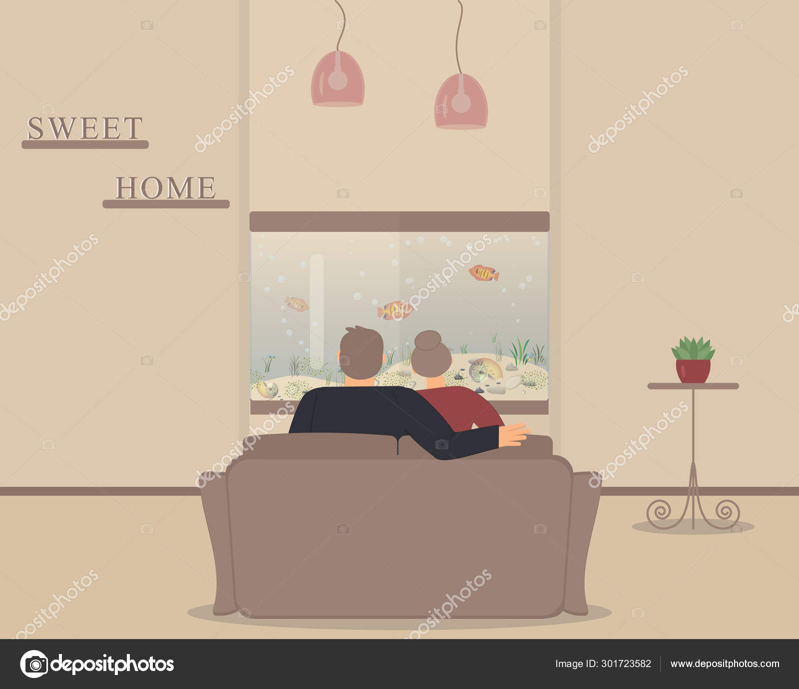 Aquarium Fish Design Element Interior Room Cream Background