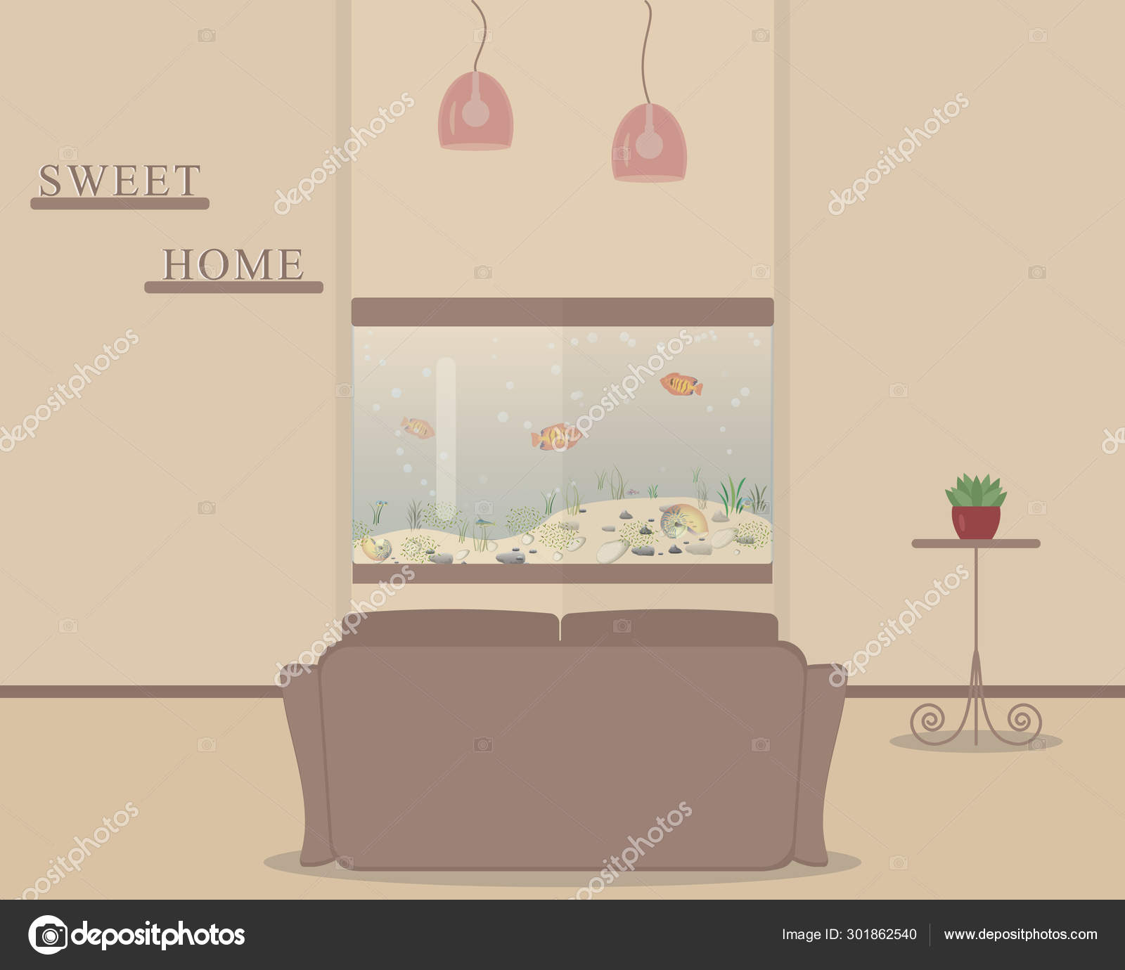 Living Room Cute Fish Tank Aquarium Fish Design Element