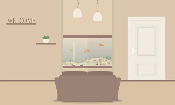 Korridor Med Söt Fisk Tank Akvarium Med Fisk Som Designelement — Stock vektor