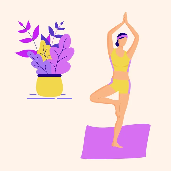 Trendiges Konzept Des Fitness Kurses Nettes Mädchen Das Yoga Baum — Stockvektor