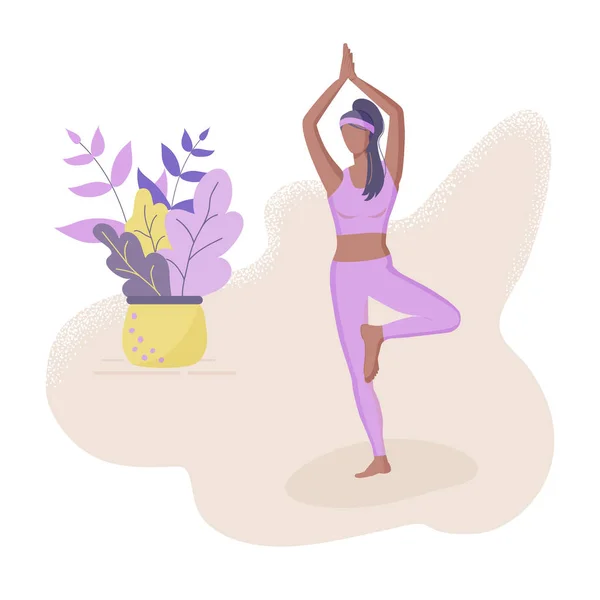 Trendiges Konzept Des Fitness Kurses Nettes Schwarzes Mädchen Das Yoga — Stockvektor