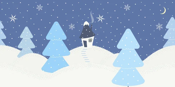 Cute Minimalist Winter Border Blue Background Snowflakes Christmas Trees Spruces — 图库矢量图片