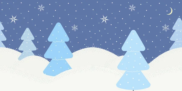 Cute Minimalist Winter Border Blue Background Snowflakes Christmas Trees Spruces — 图库矢量图片