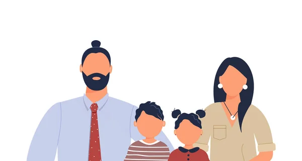 Retrato Familiar Bonito Feliz Pais Filhos Pai Hipster Mãe Filho — Vetor de Stock
