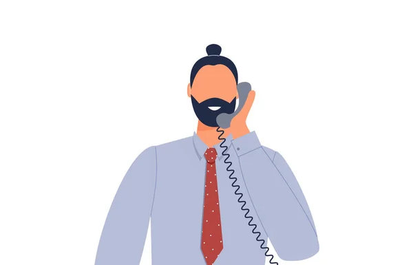 Online Támogatási Tanácsadó Válaszol Kérdésekre Fogyasztók Telefonon Keresztül Hipster Fiatalember — Stock Vector