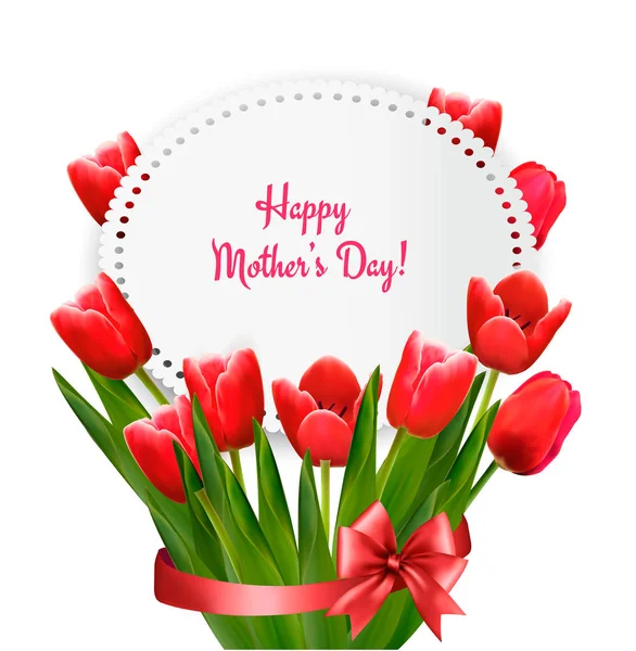 Mother Day Background Red Flowers Ribbon Vector Illustration Vector Graphics