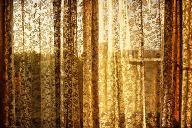 Güneşli dantel perdeler arka plan 