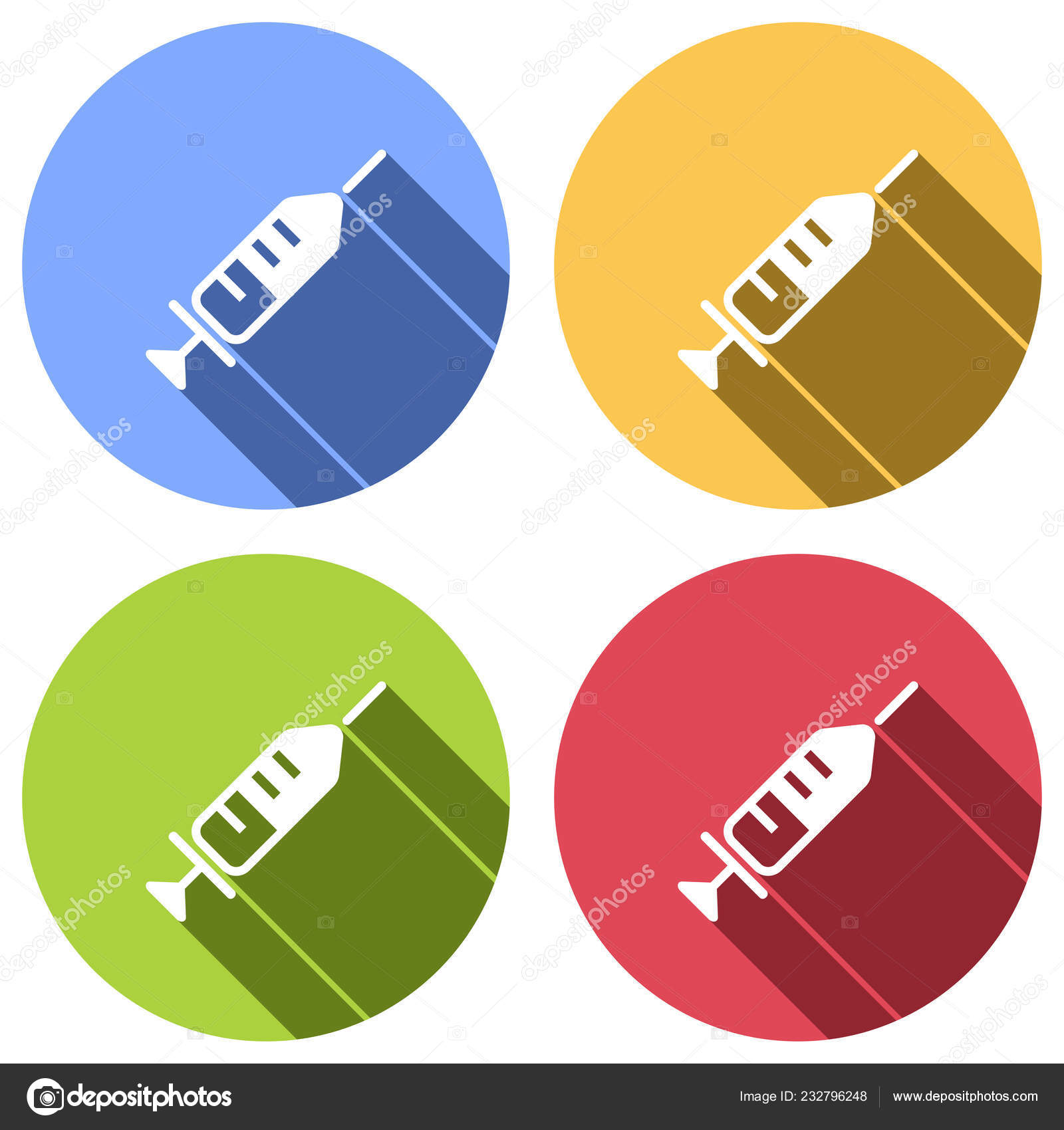 Simple Injector Icon Set White Icons Long Shadow Blue Orange Stock