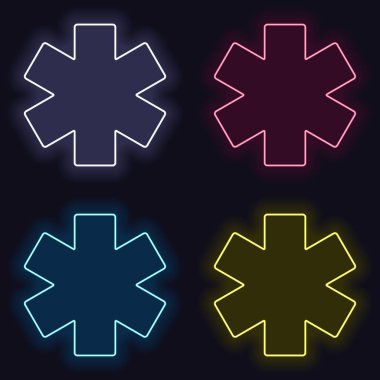 Hayat yıldızı. Neon işareti kümesi. Koyu arka plan üzerinde casino tarzı. Seamless modeli