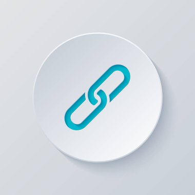 Bağlantı simgesini. Köprü zinciri sembolü. Basit simgesi. Gri ve mavi katmanları ile daire kes. Kağıt tarzı