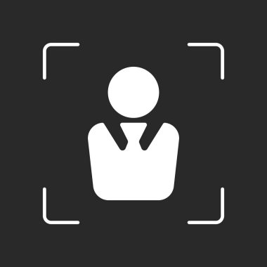 iş adamı simgesi. Beyaz nesne kamera otomatik odaklama koyu arka plan üzerinde