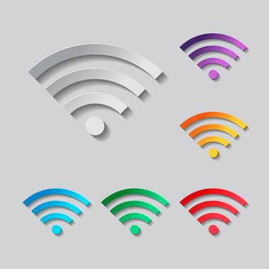Wi-fi Icon set. Kağıt tasarımı renkli nesneleri ile