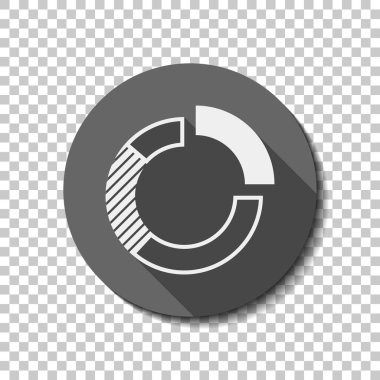 İş pasta grafiği simgesi. düz simgesi, uzun gölge, daire, şeffaf ızgara. Rozet veya etiket stili