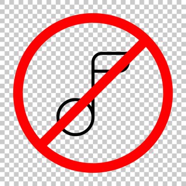 Basit müzik notu. Doğrusal simgesi, ince anahat. Siyah kırmızı uyarı işareti şeffaf arka plan ile nesnesinde izin yok