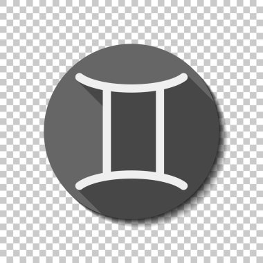 Astrolojik işaret. İkizler basit simgesi. düz simgesi, uzun gölge, daire, şeffaf ızgara. Rozet veya etiket stili