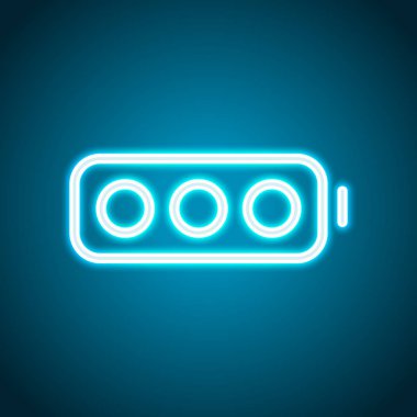 Basit boş pil, düzey yok. Neon tarzı. Işık dekorasyon simgesi. Parlak elektrik sembolü