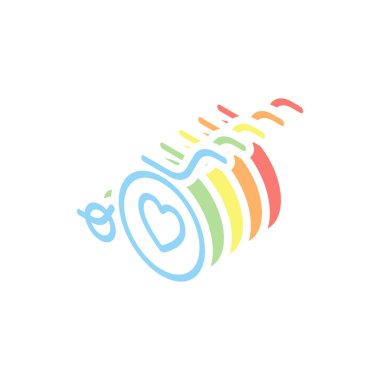 Tekerlekli sandalye ve kalp, anahat simgesi. Beyaz arka plan üzerinde renkli izometrik simgeler yığını