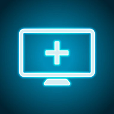 bilgisayar ve çapraz tıbbi, tıbbi bir site. basit simgesi. Neon tarzı. Işık dekorasyon simgesi. Parlak elektrik sembolü