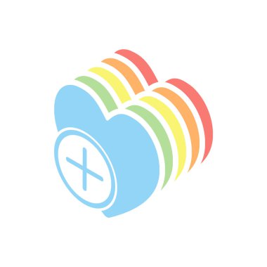 kalp ve artı. basit siluet. Beyaz arka plan üzerinde renkli izometrik simgeler yığını