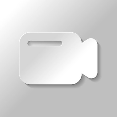 Basit video kamera simgesi. Kağıt tarzı ile gölge gri arka plan üzerinde