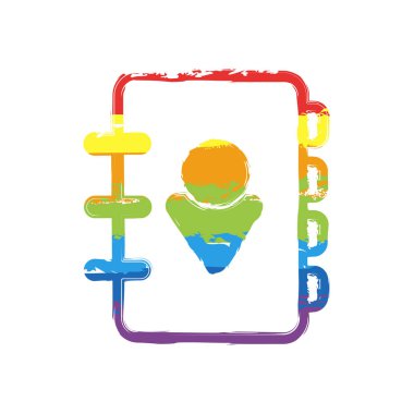 Adres defterinde kişi ile kapak. basit simgesi. Doğrusal sembolü ile ince anahat. Çizim işaretiyle Lgbt stil, gökkuşağı (kırmızı, turuncu, sarı, yeşil, mavi, Indigo, menekşe, yedi renk
