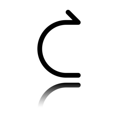 Basit ok, ileri. Doğrusal, ince anahat. Siyah beyaz arka plan ayna yansıması simgesiyle