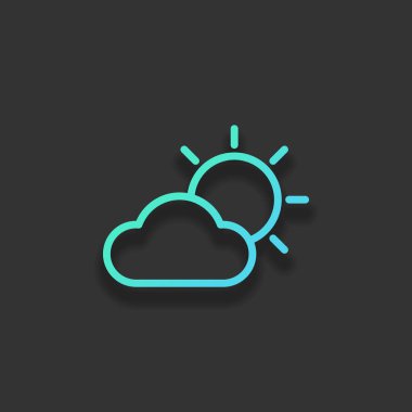 Güneş ve bulut. Hava sembolü. İnce anahat ile doğrusal simgesi. Renkli logo kavramı koyu arka plan üzerinde yumuşak gölge ile. Masmavi okyanus rengini simgesi