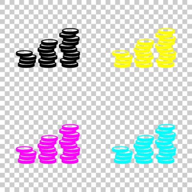 Sikke yığını, ekonomi büyür. Cmyk simgeleri şeffaf arka plan üzerinde renkli dizi